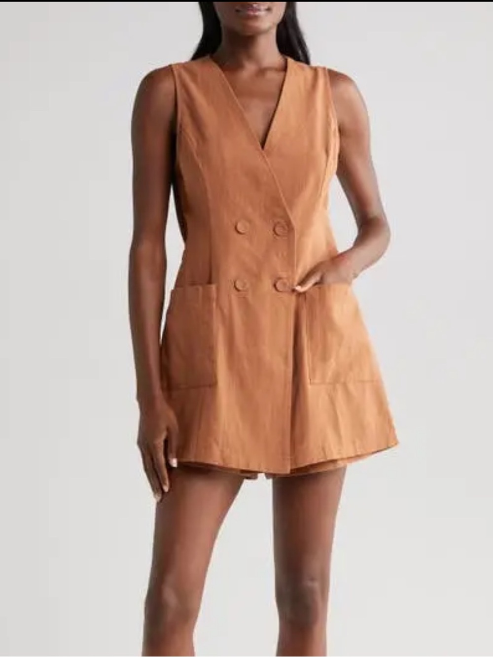 Lost + Wander Siren Oasis Linen Blazer Romper Tan Sleeveless M